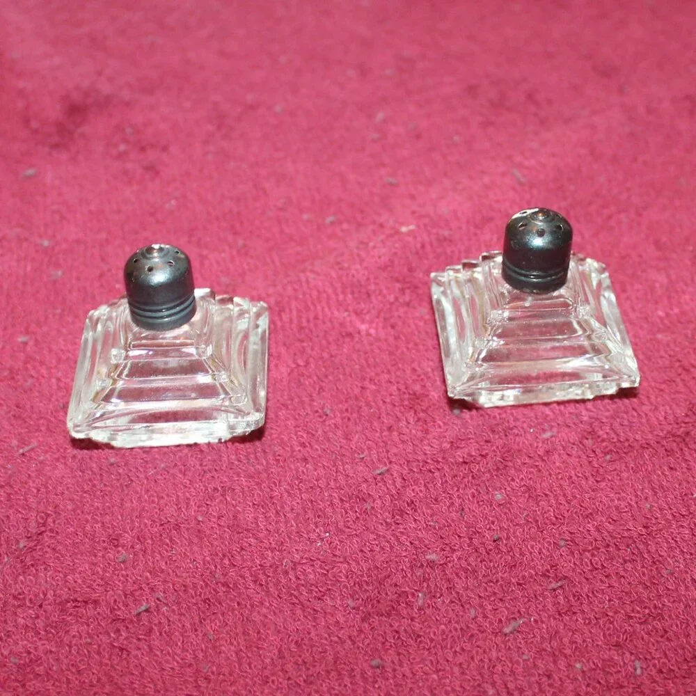Vintage Pyramid Shaped Art Deco Glass Salt and Pepper Shakers